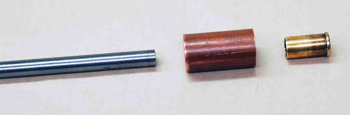To size case mouths for heeled bullets, Gil made a small die for use in an arbor press.